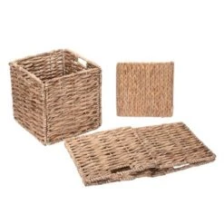 Set Of 2 Handmade Wicker Baskets - 12-Inch Square Foldable Storage Bins With Handles - Made Of Hand-Twisted Water Hyacinth By Villacera (Natural) -Hastings Home Sales GUEST 058c7e77 16a4 45a9 acec 5d3ea81bd5d4