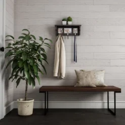 Wall Shelf And Picture Collage With Ledge And 3 Hanging Hooks- Photo Frame Decor Shelving With Modern Look, Holds 3 Photos By Hastings Home (Black) -Hastings Home Sales GUEST 067a76ee b37e 4775 b029 5c36aa641673