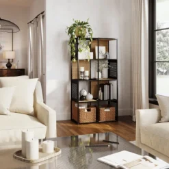 Hastings Home 4-Tier 8 Cube Style Bookcase, Oak -Hastings Home Sales GUEST 0d64fe2c 43b3 42fa a560 0be7d1451692