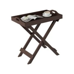 Hastings Home Folding Side Table With Removable Tray Top - Brown