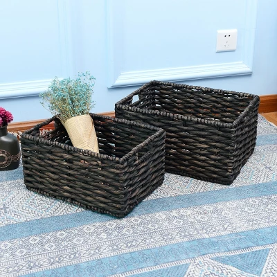 Hastings Home Handmade Rectangular Twisted Wicker Baskets - Set Of 2 - Black 4 Hastings Home Handmade Rectangular Twisted Wicker Baskets - Set Of 2 - Black - Image 4