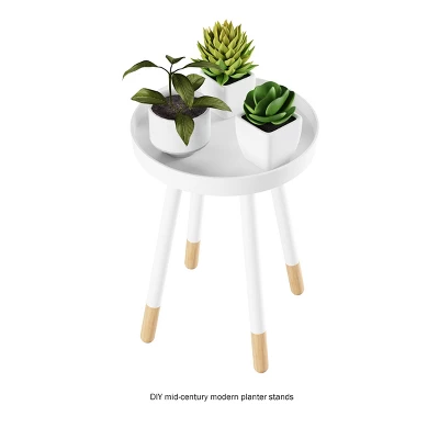 Hastings Home Mid-Century Modern Round Wooden End Table With Tray Top - White/Natural 7 Hastings Home Mid-Century Modern Round Wooden End Table With Tray Top - White/Natural - Image 7