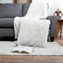 Hastings Home 24-inch Faux Fur Shag Pillow, White -Hastings Home Sales GUEST 121dcb50 9a57 4836 8979 65ab901962f2