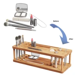 Makeup Station - Eco-Friendly Compact Modern Natural Bamboo Skincare Cosmetic And Vanity Organizer For Bedroom, Bathroom, Or Dorm By Hastings Home -Hastings Home Sales GUEST 160cfe55 b084 4c45 abd8 d15e5d7e1e39