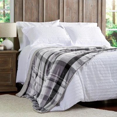 Blanket Throw - Oversized Plush Woven Polyester Faux Shearling Fleece Plaid Throw - Breathable By Hastings Home (Phantom) 3 Blanket Throw - Oversized Plush Woven Polyester Faux Shearling Fleece Plaid Throw - Breathable By Hastings Home (Phantom) - Image 3