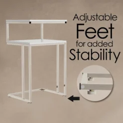 Hastings Home 2-Tier End Table - C-Shaped Side Table With Two Shelves And Metal Stand - White And Chrome -Hastings Home Sales GUEST 18c9f9d7 9018 4d66 aaa5 862cea71ecb1