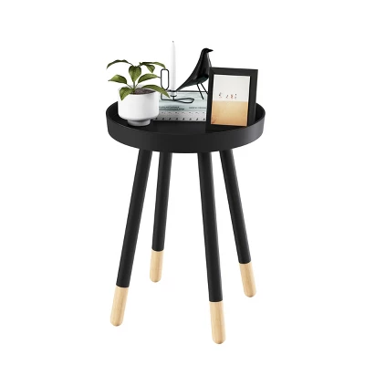 Hastings Home Round End Table – Wooden Stand With Tray Top, Black 6 Hastings Home Round End Table – Wooden Stand With Tray Top, Black - Image 6