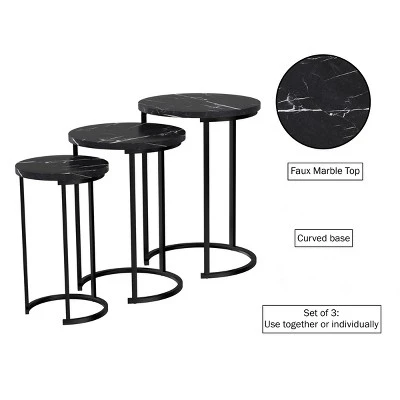 Hastings Home End Tables With Faux Marble Top And Black Metal Base Nesting Tables, Black, Set Of 3 2 Hastings Home End Tables With Faux Marble Top And Black Metal Base Nesting Tables, Black, Set Of 3 - Image 2