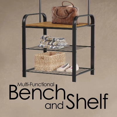 Hastings Home Entryway Bench With Coat Rack, Seat, Hooks, And Shoe Storage, Brown 3 Hastings Home Entryway Bench With Coat Rack, Seat, Hooks, And Shoe Storage, Brown - Image 3