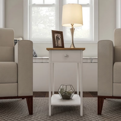 Hastings Home Narrow Side Table With Drawer And Storage Shelf - White/Honey Oak 2 Hastings Home Narrow Side Table With Drawer And Storage Shelf - White/Honey Oak - Image 2