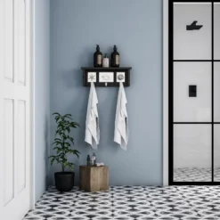 Wall Shelf And Picture Collage With Ledge And 3 Hanging Hooks- Photo Frame Decor Shelving With Modern Look, Holds 3 Photos By Hastings Home (Black) -Hastings Home Sales GUEST 2fd14bd5 7132 4b9a bf26 074758caa62d