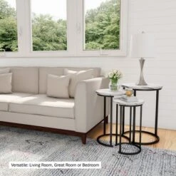 Hastings Home Round End Tables With Faux Marble Top And Black Metal Base Nesting Tables, White, Set Of 3 -Hastings Home Sales GUEST 300c4c53 e3e3 4b08 b302 131b360fcdde