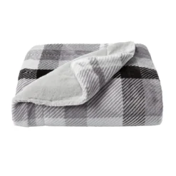 Plaid Faux Fur Throw Blanket- Luxurious, Soft, Hypoallergenic Plaid Printed Flannel Blanket, 60"x70" By Hastings Home (Grey) -Hastings Home Sales GUEST 35ada22a 56af 4d49 9577 90935d5e7850