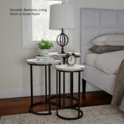 Hastings Home Round End Tables With Faux Marble Top And Black Metal Base Nesting Tables, White, Set Of 3 -Hastings Home Sales GUEST 3d28c12f 35b6 4eb5 98a3 edbb7f7af854