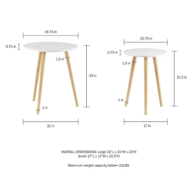 Hastings Home Nesting End Tables - Mid-Century Modern Wood Accent Table With Circular Top - Set Of 2, White/Natural 2 Hastings Home Nesting End Tables - Mid-Century Modern Wood Accent Table With Circular Top - Set Of 2, White/Natural - Image 2