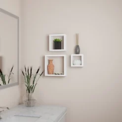 Floating Shelves- Cube Wall Shelf Set With Hidden Brackets, 3 Sizes To Display Decor, Books, Photos, More- Hardware Included By Hastings Home (White) -Hastings Home Sales GUEST 3ddfae28 7edc 43d1 b7ba bde238c9d0b8