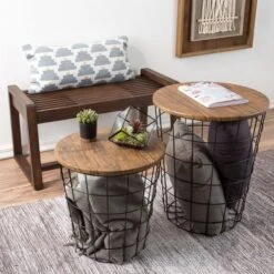 Hastings Home Wire And Wood Nesting End Tables With Storage, Brown, Set Of 2 -Hastings Home Sales GUEST 3e6a0c5d 10a4 47e4 bea3 ec08c65d29ab