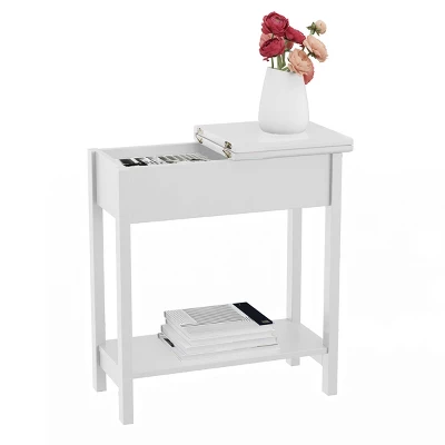 Hastings Home Narrow Flip Top End Table – White 1 Hastings Home Narrow Flip Top End Table – White