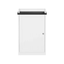 Hastings Home Freestanding Bathroom Storage Cabinet With Slat Door And Gallery Style Top - White/Black -Hastings Home Sales GUEST 44d90435 c370 4707 a9fc 1d13133f7585