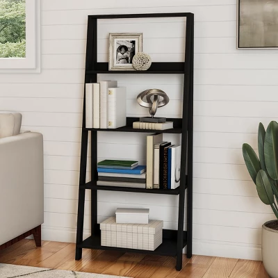 Hastings Home Freestanding Ladder Bookcase, Black 2 Hastings Home Freestanding Ladder Bookcase, Black - Image 2
