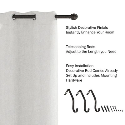 Hastings Home Curtain Rod, Black With Cone Finials 2 Hastings Home Curtain Rod, Black With Cone Finials - Image 2