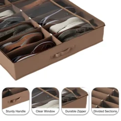 Hastings Home Under-Bed Shoe Storage Organizer With Clear Plastic Zippered Cover - Brown -Hastings Home Sales GUEST 4ac3c04c 923a 4057 8ea9 ad83b21f5630