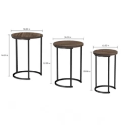 Hastings Home Sales 11 Hastings Home Round End Tables With Woodgrain-Look And Black Metal Base, Gray/Brown, Set Of 3