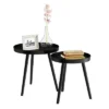 Hastings Home Nesting End Tables - Circular Mid-Century Modern Accent Table With Tray Top - Set Of 2, Matte Black