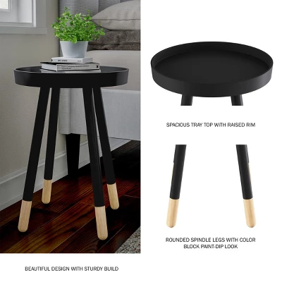 Hastings Home Round End Table – Wooden Stand With Tray Top, Black 3 Hastings Home Round End Table – Wooden Stand With Tray Top, Black - Image 3