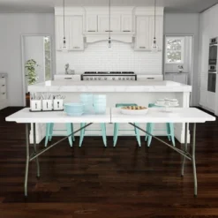 Hastings Home 6' Folding Utility Table With Carry Handle - White -Hastings Home Sales GUEST 553a8f53 857d 4d72 89bf 6748706dcb3c