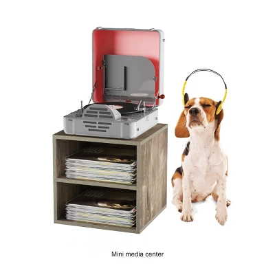 End Table - Stackable Contemporary Minimalist Modular Cube Accent Table Double Shelves For Bedroom, Living Room Or Office By Hastings Home (Gray) 3 End Table - Stackable Contemporary Minimalist Modular Cube Accent Table Double Shelves For Bedroom, Living Room Or Office By Hastings Home (Gray) - Image 3