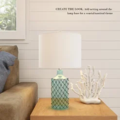 Hastings Home Blue Glass Open Base Table Lamp With LED Bulb And Modern Shade For Coastal, Nautical, And Rustic Cottage Styles -Hastings Home Sales GUEST 585a1302 f195 477d b03e c153e5310cae