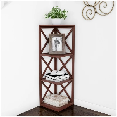 Hastings Home 4-Shelf Criss-Cross Style Corner Bookcase - Brown 1 Hastings Home 4-Shelf Criss-Cross Style Corner Bookcase - Brown