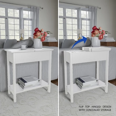 Hastings Home Narrow Flip Top End Table – White 3 Hastings Home Narrow Flip Top End Table – White - Image 3