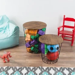 Hastings Home Wire And Wood Nesting End Tables With Storage, Brown, Set Of 2 -Hastings Home Sales GUEST 5e325afb 80f3 4dfe b0d3 a77183ef6b16