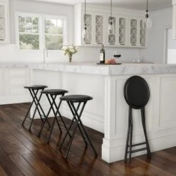 Hastings Home 24" Round Folding Stool With Padded Seat - Black 10 Hastings Home 24" Round Folding Stool With Padded Seat - Black -Hastings Home Sales GUEST 5e6929e0 41a0 4b95 a0e7 51be6000e461