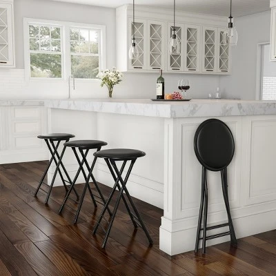 Hastings Home 24" Round Folding Stool With Padded Seat - Black 5 Hastings Home 24" Round Folding Stool With Padded Seat - Black - Image 5