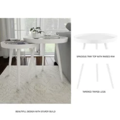 Hastings Home Mid-Century Circular Nesting End Tables With Tray Top - Matte White, Set Of 2 -Hastings Home Sales GUEST 61233cf4 b717 44e3 85c1 4ce5b8117ef6