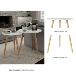 Hastings Home Nesting End Tables - Mid-Century Modern Wood Accent Table With Circular Top - Set Of 2, White/Natural 9 Hastings Home Nesting End Tables - Mid-Century Modern Wood Accent Table With Circular Top - Set Of 2, White/Natural -Hastings Home Sales GUEST 64bf907a d94a 41ad 9a35 997284e429aa
