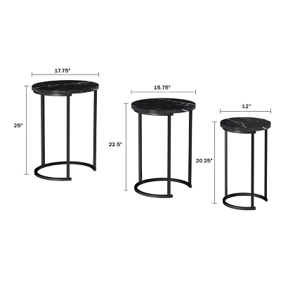 Hastings Home End Tables With Faux Marble Top And Black Metal Base Nesting Tables, Black, Set Of 3 1 Hastings Home End Tables With Faux Marble Top And Black Metal Base Nesting Tables, Black, Set Of 3