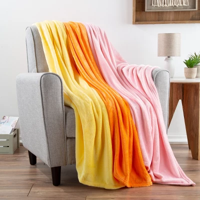 Fleece Throw Blanket- Set Of 3- Yellow, Orange & Pink Plush 60x50" Blankets- Soft & Cozy For Travel, Outdoors & Lounging On The Sofa By Hastings Home 4 Fleece Throw Blanket- Set Of 3- Yellow, Orange & Pink Plush 60x50" Blankets- Soft & Cozy For Travel, Outdoors & Lounging On The Sofa By Hastings Home - Image 4