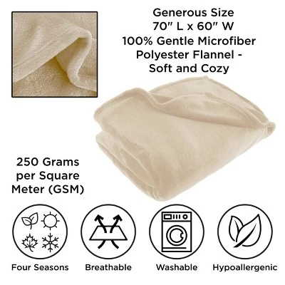 Flannel Fleece Throw Blanket- For Couch, Home Decor, Bed, Sofa & Chair- Oversized 60" X 70", Soft & Plush Microfiber In Desert Tan By Hastings Home 2 Flannel Fleece Throw Blanket- For Couch, Home Decor, Bed, Sofa & Chair- Oversized 60" X 70", Soft & Plush Microfiber In Desert Tan By Hastings Home - Image 2