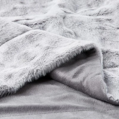 Hastings Home Faux Rabbit Fur Hypoallergenic Throw With Faux Mink Back - Cloud Gray 1 Hastings Home Faux Rabbit Fur Hypoallergenic Throw With Faux Mink Back - Cloud Gray