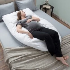 Hastings Home U-Shaped Full-Body Support Pregnancy Pillow With Zippered Cover - White, 60" X 38" -Hastings Home Sales GUEST 6e32dad9 1062 405f b3e8 5f2993407410