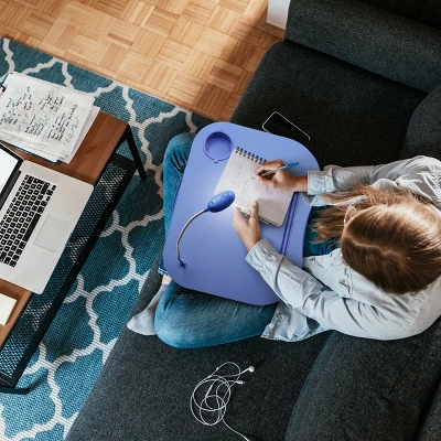 Hastings Home Portable Cushioned Lap Desk With Removable Gooseneck LED Light, Cup Holder, And Pen Slot - Blue 4 Hastings Home Portable Cushioned Lap Desk With Removable Gooseneck LED Light, Cup Holder, And Pen Slot - Blue - Image 4