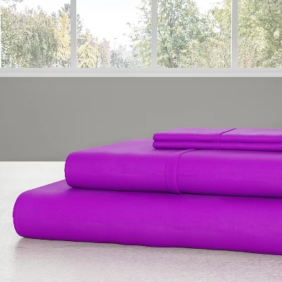 Hastings Home Twin Size Brushed Microfiber 3 Piece Bed Sheet And Linen Set With Stain Resistant Fitted And Flat Sheets - Purple 2 Hastings Home Twin Size Brushed Microfiber 3 Piece Bed Sheet And Linen Set With Stain Resistant Fitted And Flat Sheets - Purple - Image 2
