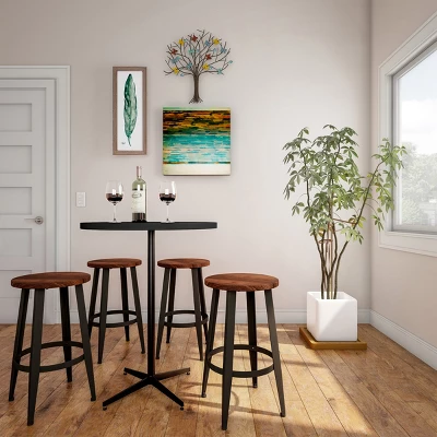 Hastings Home Counter Height Backless Stools With Metal Base And Wooden Seat, Dark Walnut, Set Of 2 4 Hastings Home Counter Height Backless Stools With Metal Base And Wooden Seat, Dark Walnut, Set Of 2 - Image 4