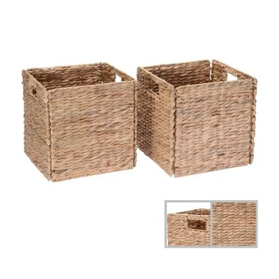 Hastings Home 12-Inch Square Handmade Wicker Storage Bin Foldable Basket Made Of Water Hyacinth | Set Of 2 3 Hastings Home 12-Inch Square Handmade Wicker Storage Bin Foldable Basket Made Of Water Hyacinth | Set Of 2 - Image 3