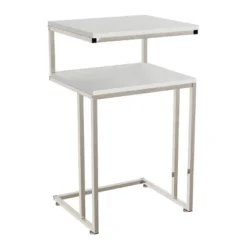 Hastings Home 2-Tier End Table - C-Shaped Side Table With Two Shelves And Metal Stand - White And Chrome -Hastings Home Sales GUEST 733785ac 281c 4731 a847 b54b61e8207d