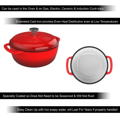 Hastings Home Cast Iron 3-Qt. Dutch Oven With Lid, Enamel-Coated - Red 2 Hastings Home Cast Iron 3-Qt. Dutch Oven With Lid, Enamel-Coated - Red - Image 2